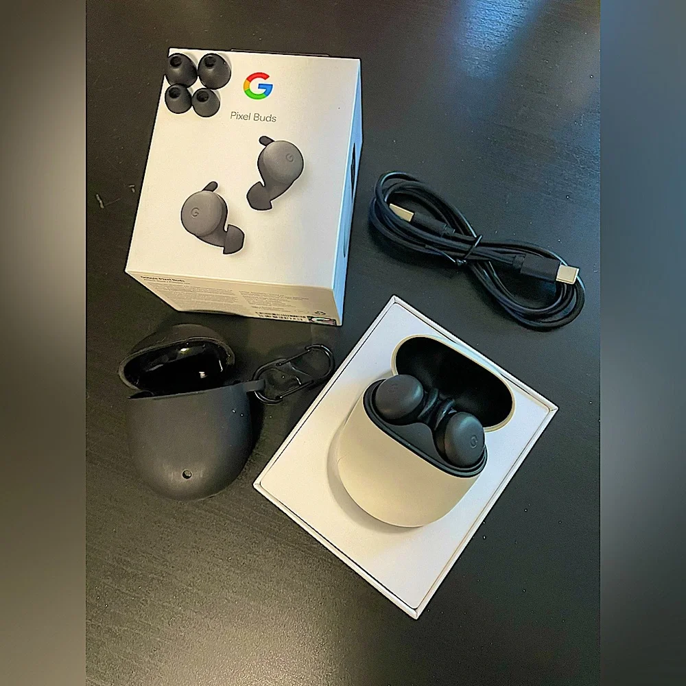 Google Pixel Wireless Earbuds - black with white case - like new - rarely used
